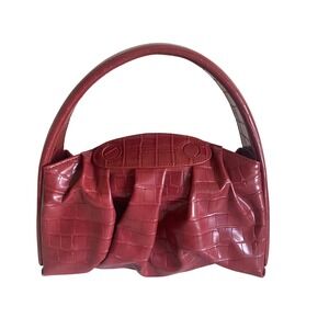 THEMOIRè Burgundy Croc Embossed Vegan Leather Top Handle Bag Made in Italy